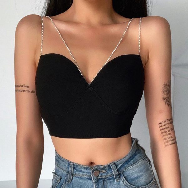 Rhinestone Chain Backless Sexy Crop Top - Modakawa modakawa