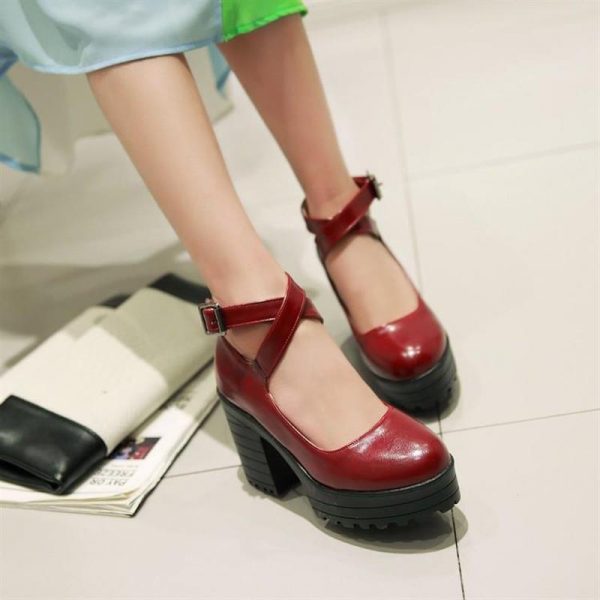 Pure Color Platform Mary Janes Shoes - Modakawa Modakawa