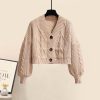 V-neck Cardigan Sweater Bow Tie Shirt Pleated Skirt Three Pieces Set - Modakawa modakawa